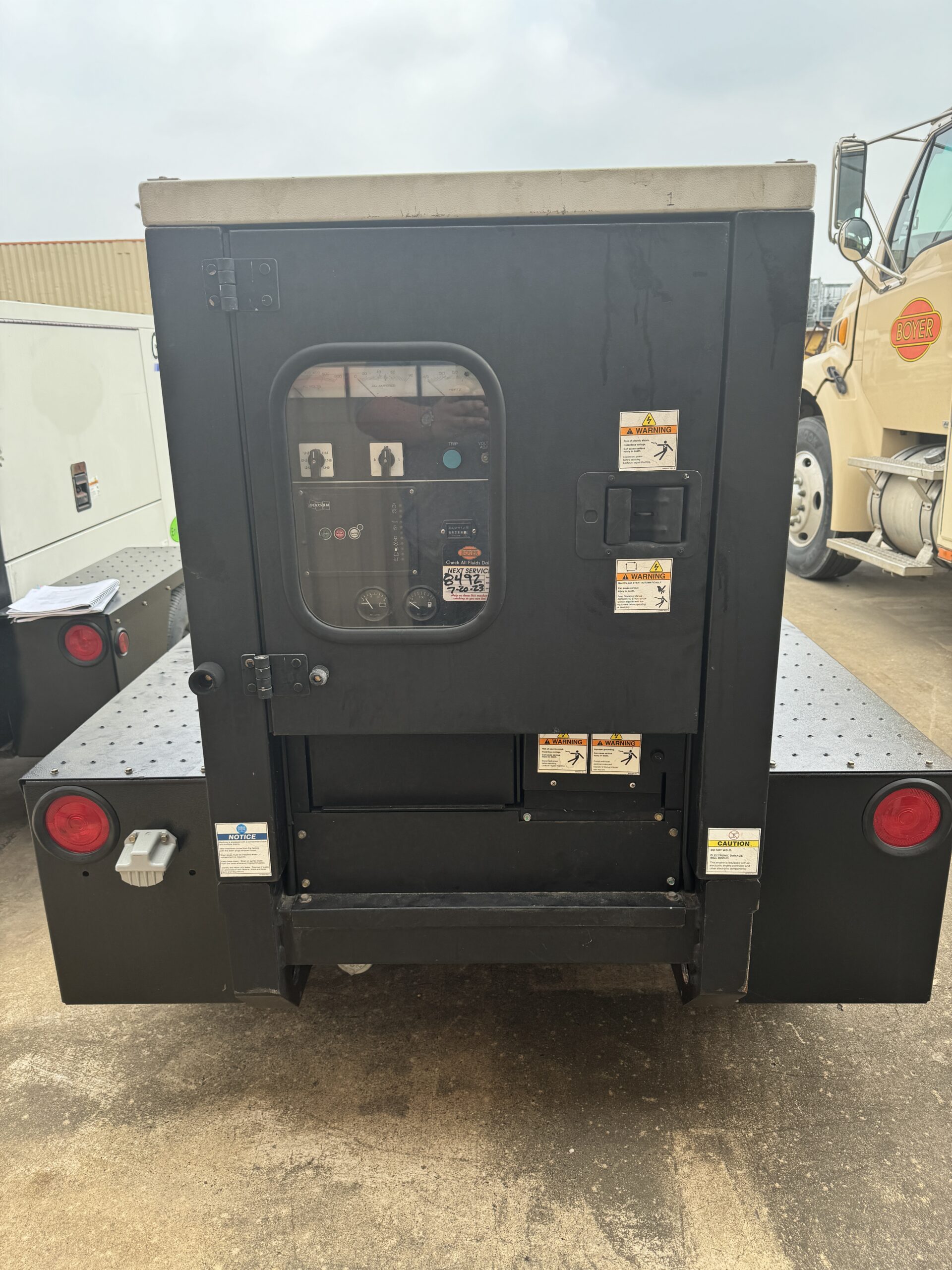 Rear view, Used 2017 Doosan 30KW trailer generator for sale, Mobile power unit 7824 with 8259 hours for sale in Houston, TX.