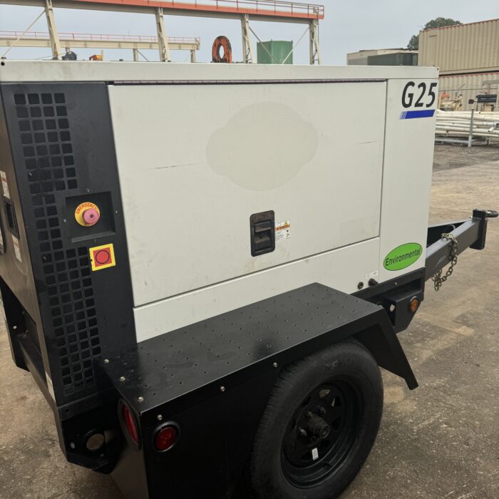 Side View of Low hours Doosan generator Houston, Road-ready 30KW mobile power unit